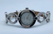 Chico’s womens 24mm silver tone white leather band watch new battery