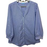 J, Mclaughlin Women’s Button Down Blouse Blue & White V-Neck 3/4 Sleeve Size XL
