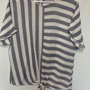 Peppermint Striped Lightweight Knotty Front Blouse