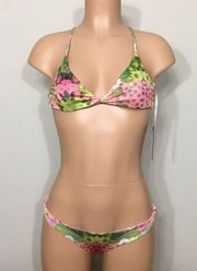 WILDFOX pink/floral teeny reversible bikini. NWT