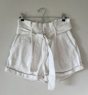 Paperbag Waist Tie Belt High Rise Stretch Denim Shorts