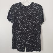 French Connection Peter Pan Collar Buttondown Back Blouse Black White Dots Sz 2