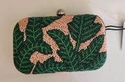 Tropical Palm Beaded Box Clutch, Green Multi