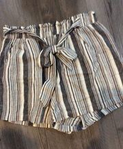 Linen blend Size Medium striped neutral shorts high elastic waist