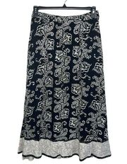 Soft Surroundings Maxi Skirt Paisley Black and White with ruffle hem size PM