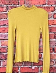 Abound Vibrant Yellow  High Neck Ribbed Lettuce Hem Long Sleeve Top