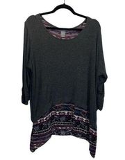 Kate & Mallory double layered top Aztecs design with solid gray size 1X