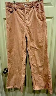 PacSun Solid Pink Corduroy Pants Wide Leg High Waisted Pockets Cotton Women’s 31