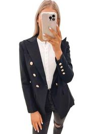 Inffinity Store black dressy blazer with gold accent buttons with infinity symbo