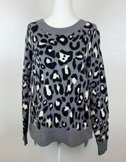 NWT Stella & Dot Grey Black and White Leopard Print Sweater Cotton Wool Small