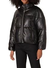 MILLY Black Faux Leather Puffer Coat Size Medium $495