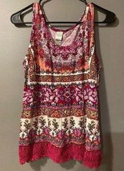 Bila Boho Beaded Patterned Sleeveless Top Size Medium