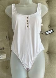 NWT 4th & Reckless RUBY BUTTON FRONT SWIMSUIT WHITE US 8 M