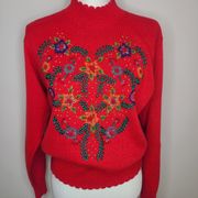 Vintage Herman Geist 1980s Embellished Beaded Red Christmas Holiday Sweater Sz M