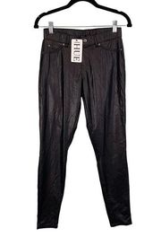 Hue Women's Black Faux Leatherette Stretchy Button Zip Legging Pants Small NWT