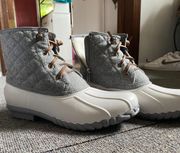 Gray and White Boots