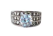 Fancy CZ Ring Silver Solitaire with Baguettes Band Cubic Zirconia 7.5