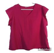 Three Dot Gauze Flutter Sleeve Top Womens Cotton Pink Size XL