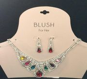 Elegant Blush Multi Color Crystal Choker Set Earr