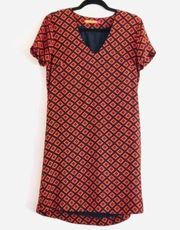 Ava Dress S Shift Midi Geometric Orange Navy Blue