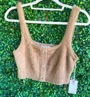 NWT - Good American Fuzzy Henley Crop Top (is more tan in person)