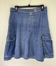 Vtg 90’s Faded Glory Y2K Denim Cargo A-Line Skirt Size 8 Pockets Granola Girl​​