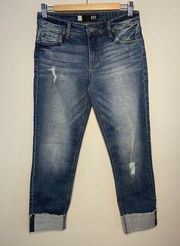 Kut From The Kloth Catherine Boyfriend Jeans Sz 0 Distressed Mid Rise Crop Blue