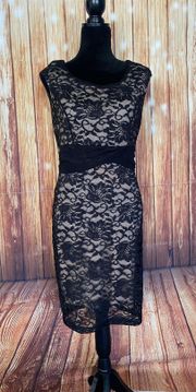 La  Women Sleeveless Scoop Neck Lined Lace Overlay Cocktail Dress Sz Large