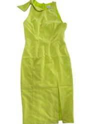 MILLY Dress Womens 6 Cady Caedyn Lime Green Tie Shoulder Slit Side Crepe Poly