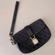 Vintage Dooney and Bourke monogrammed leather trim black wristlet wallet 