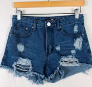 Boohoo BLUE Distressed Denim Shorts Blue
Medium Wash Size 4 EUC (SHT020)