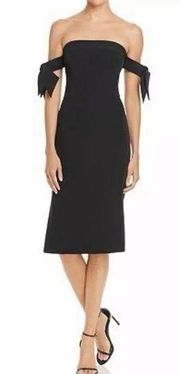 MILLY Strapless Bow-Sleeve Italian Cady Midi Dress