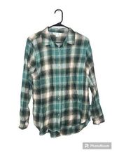 Old Navy NWT  Green White Long Sleeve ‘The Classic Shirt’ Plaid Flannel Size L