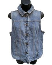 Y2K Tommy Hilfiger Button Up Blue Denim Jean Vest Women’s L Coastal Preppy