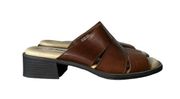 Dr Scholl's Sandals Womens 8 Daisy Open Toe Low Heel Slide Brown Leather Slip On