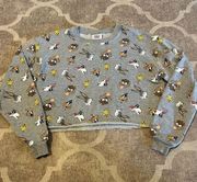 Looney tunes all over print cropped pullover sweater size small