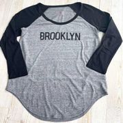 𝅺Rachel Roy Brooklyn Baseball‎ T-Shirt | Grey/Black Size Small
