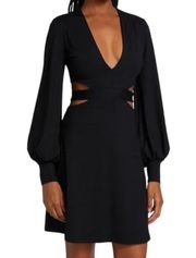 NEW SUSANA MONACO Cutout Long Sleeve Deep V-neck Minidress In Black Size Small