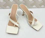 Women's Snakeskin Look Stilleto Heeled Thong Sandals White Size 41 9.5