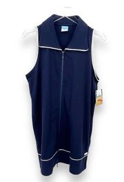 Jantzen swim navy blue white zip front sleeveless midi beach coverup dress