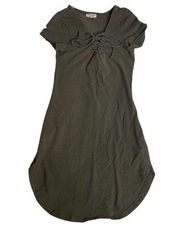 HEART & HIPS Small Olive Green Lace Up Mini Tee Shirt Dress