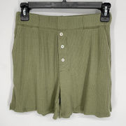 DONNI. Womens NEW Butter Shorts Sz XS Green Rib Knit Mother of Pearl Buttons