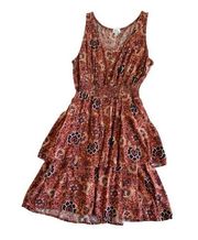 Madison & Berkeley Boho Floral A-Line Scoop Neck Tiered Dress Medium