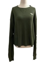 Victoria's Secret Green Crop  Sweater Mini Waffle Pattern Size M (38-14)