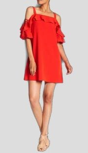 Red Cold Shoulder Dress with Ruffle Tie Sleeve - size 10