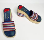 Vintage BC Footwear Rainbow Stripe Open Toe Block Heel Sandals Women's Size 8.5