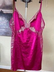 Victorias Secret Slip Dress w/Lace hot pink mesh size M lingerie