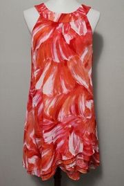 Studio One Orange Brush Stroke Tiered Hem Swing Dress Size 10