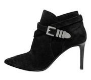 Saint Laurent Black Suede Pointed Toe Ankle Boots High Heels with Silver Buckle