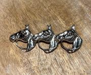 Three Horse Head Equestrian Sterling Silver Pin Brooch